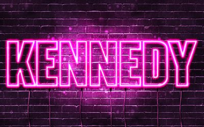 Kennedy, 4k, wallpapers with names, female names, Kennedy name, purple neon lights, horizontal text, picture with Kennedy name