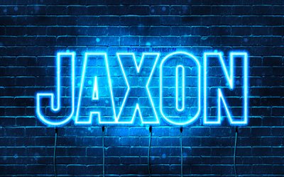 Jaxon, 4k, 壁紙名, テキストの水平, Jaxon名, 青色のネオン, 写真のJaxon名