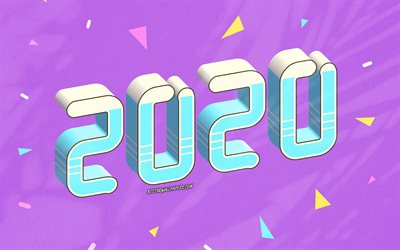 Purple 2020 Retro Background, Happy New Year 2020, creative 3d letters, 2020 nocepts, New Year 2020, 3D 2020 retro background