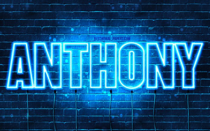 Anthony, 4k, taustakuvia nimet, vaakasuuntainen teksti, Anthony nimi, blue neon valot, kuva Anthony nimi