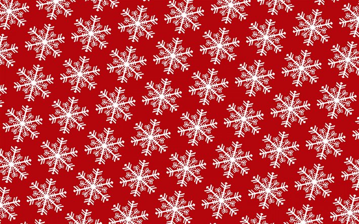 red snowflakes background, red winter background, white snowflakes, winter backgrounds, snowflakes patterns