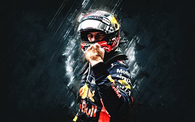 Max Verstappen, Red Bull Racing, Formula 1, dutch race car driver, F1, blue stone background