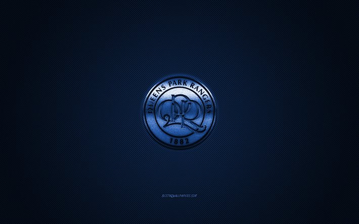 Queens Park Rangers FC, Englannin football club, EFL-Mestaruuden, sininen logo, sininen hiilikuitu tausta, jalkapallo, QPR FC-logo, Hammersmith, Queens Park Rangers FC-logo