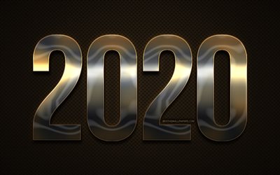 2020 metall-ziffern, grunge, gl&#252;ckliches neues jahr 2020, braun-metallic hintergrund, 2020 neon art, 2020 konzepte, bronze ziffern, 2020 auf braunem hintergrund, 2020 jahr ziffern