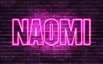 Naomi, 4k, wallpapers with names, female names, Naomi name, purple neon lights, horizontal text, picture with Naomi name