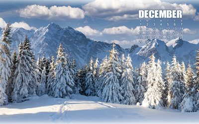 December 2019 calendar, winter 2019, monthly calendar, December 2019, winter months, winter landscape with a calendar