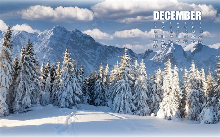 Dicembre 2019 calendario, inverno 2019, mensile, calendario, dicembre 2019, i mesi invernali, inverno, paesaggio
