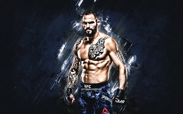 Santiago Ponzinibbio, UFC, argentinian fighter, portrait, Ultimate Fighting Championship, MMA, blue stone background