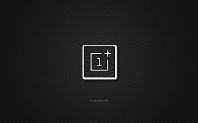 OnePlus leather logo, black leather texture, emblem, OnePlus, creative art, black background, OnePlus logo
