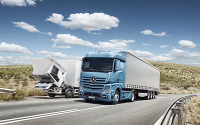 Mercedes-Benz Actros, 2019, new truck, new blue Actros, trailer, trucking concepts, cargo delivery, Mercedes