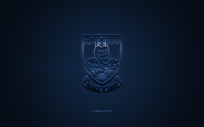 Sheffield Wednesday FC, Clube de futebol ingl&#234;s, EFL Campeonato, azul do logotipo, azul de fibra de carbono de fundo, futebol, Sheffield, Inglaterra, Sheffield Wednesday FC logotipo