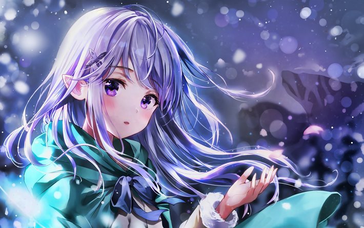 Emilia, winter, manga, Re Zero, girl with violet hair, Re Zero characters, Re Zero kara Hajimeru Isekai Seikatsu