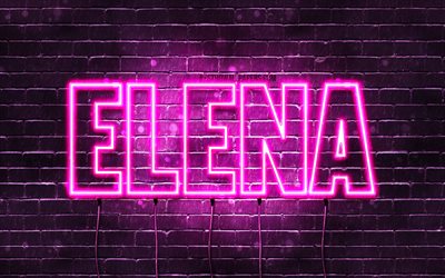 Elena, 4k, taustakuvia nimet, naisten nimi&#228;, Nimi Elena, violetti neon valot, vaakasuuntainen teksti, kuvan nimi Elena