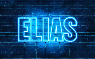 Elias, 4k, tapeter med namn, kvinnliga namn, Elias namn, lila neon lights, &#246;vergripande text, bild med Elias namn