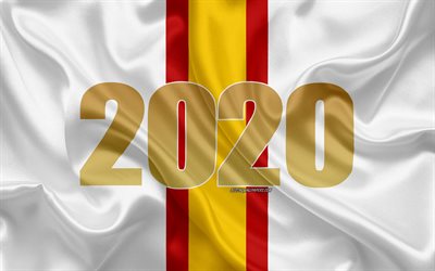 Happy New Year 2020, Spain, 2020 Spain, New Year 2020, 2020 concepts, Spain flag, silk texture, white flag, Spanish flag