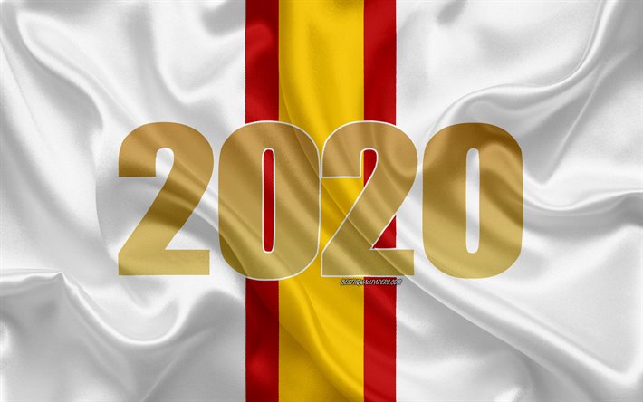 Bonne et heureuse Ann&#233;e 2020, en Espagne, en 2020 l&#39;Espagne, Nouvel An 2020, &#224; 2020 concepts, Espagne drapeau, soie, texture, blanc, drapeau, drapeau espagnol