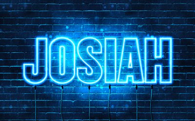 Josiah, 4k, wallpapers with names, horizontal text, Josiah name, blue neon lights, picture with Josiah name