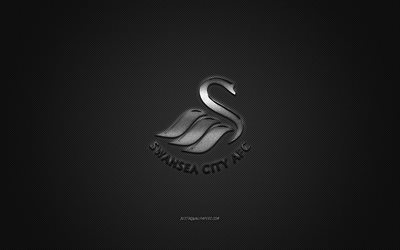 Swansea City AFC, English football club, EFL Championship, silver logo, gray carbon fiber background, football, Swansea City, England, Swansea City AFC logo