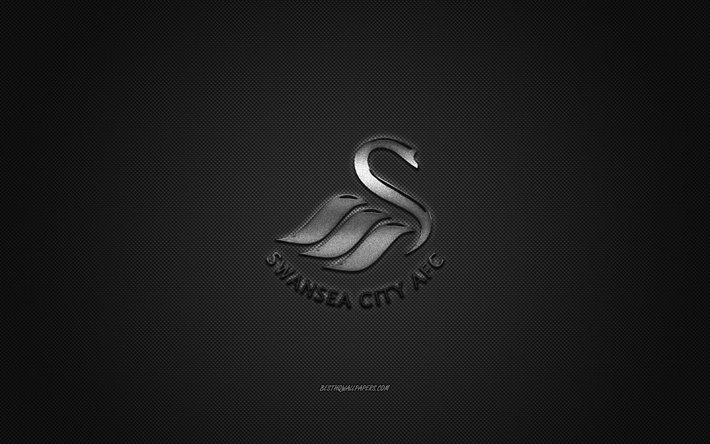 Swansea City AFC, Engelska football club, EFL Championship, silver logotyp, gr&#229; kolfiber bakgrund, fotboll, Swansea City, England, Swansea City AFC logotyp