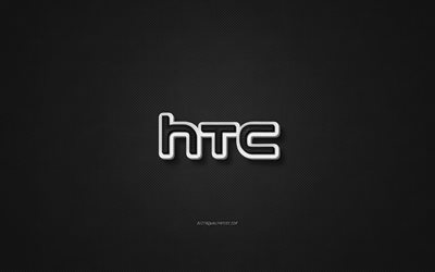 HTC leather logo, black leather texture, emblem, HTC, creative art, black background, HTC logo
