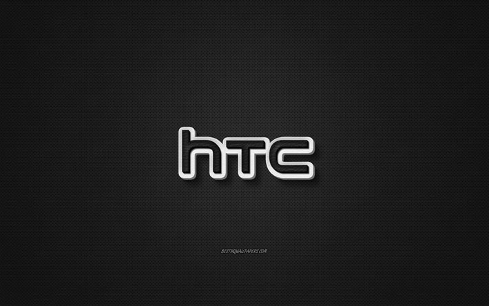 HTC leather logo, black leather texture, emblem, HTC, creative art, black background, HTC logo