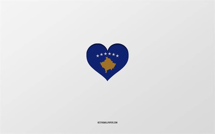 I Love Kosovo, Pays europ&#233;ens, Kosovo, fond gris, coeur de drapeau du Kosovo, pays pr&#233;f&#233;r&#233;, Amour Kosovo