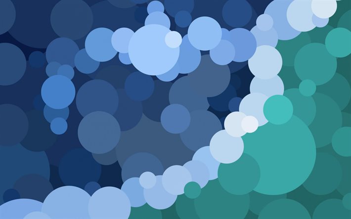 blue turquoise circles background, circles abstraction background, blue creative background, circles background