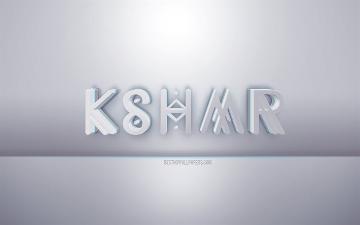 KSHMR3dホワイトロゴ, 灰色の背景, KSHMRロゴ, 創造的な3 dアート, KSHMR, 3Dエンブレム