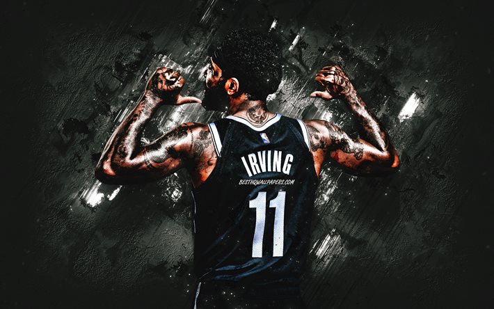 Kyrie Irving, NBA, Brooklyn Nets, amerikansk basketspelare, svart stenbakgrund, basket