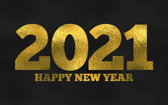 4k, Felice anno nuovo 2021, sfondo di lamina nera, cifre di lamina d&#39;oro 2021, concetti 2021, 2021 su sfondo nero, cifre dell&#39;anno 2021, cifre d&#39;oro 2021, Capodanno 2021
