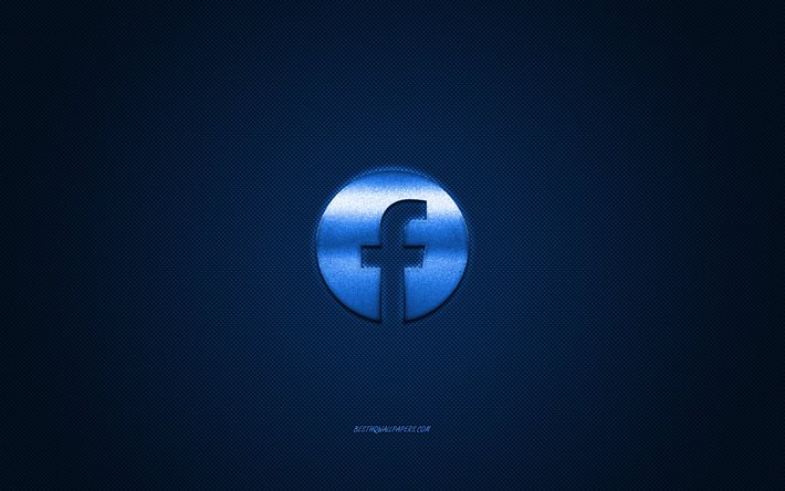 Facebook, redes sociales, logotipo azul de Facebook, fondo de fibra de carbono azul, logotipo de Facebook, emblema de Facebook
