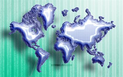 Blue Realistic Balloons world map, 4k, 3D maps, World Map Concept, artwork, blue balloons, creative, 3D world map, Blue World Map, World Map