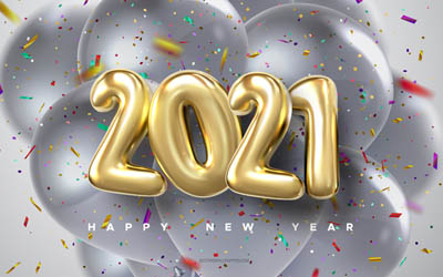 2021 golden balloons, 2021 New Year, Happy New Year 2021, 2021 balloons background, 2021 concepts, 2021 holiday background