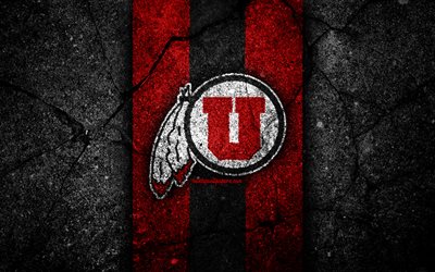 Utah Utes, 4k, american football team, NCAA, red black stone, USA, asphalt texture, american football, Utah Utes logo