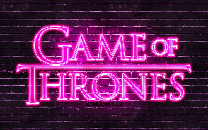 Game Of Thrones logo viola, 4k, brickwall viola, serie TV, logo di Game Of Thrones, logo al neon di Game Of Thrones, Game Of Thrones