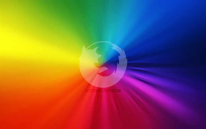 Mozilla logo, 4k, vortex, rainbow backgrounds, creative, artwork, brands, Mozilla