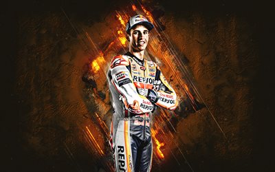 Alex Marquez, Repsol Honda Team, coureur de moto espagnol, MotoGP, fond de pierre orange, portrait, Championnat du Monde MotoGP