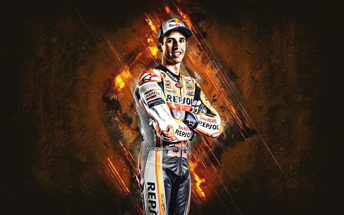 Alex Marquez, Repsol Honda Team, Spanish motorcycle racer, MotoGP, orange stone background, portrait, MotoGP World Championship