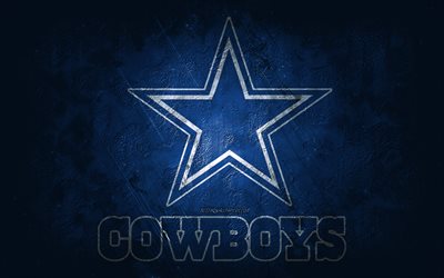 Dallas Cowboys, Amerikan futbolu takımı, mavi taş arka plan, Dallas Cowboys logosu, grunge sanat, NFL, Amerikan futbolu, ABD, Dallas Cowboys amblemi