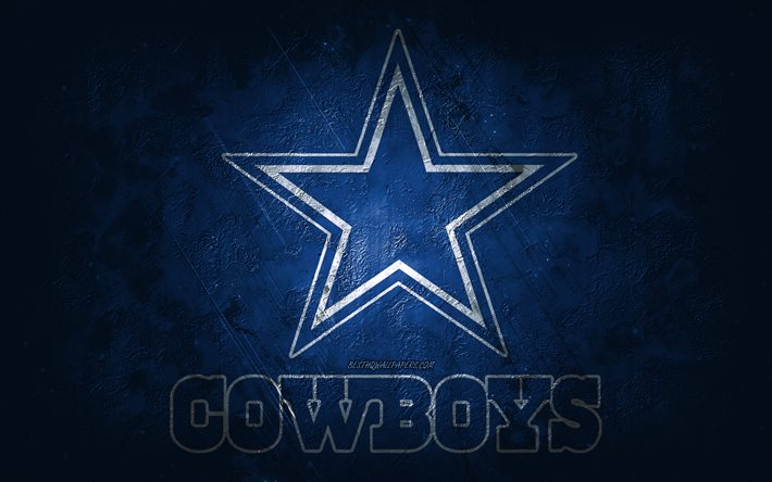 Dallas Cowboys, amerikkalainen jalkapallojoukkue, sininen kivi tausta, Dallas Cowboys-logo, grunge-taide, NFL, amerikkalainen jalkapallo, USA, Dallas Cowboys -tunnus