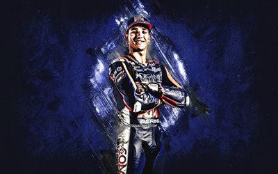 Iker Lecuona, Red Bull KTM Tech3, Spanish motorcycle racer, MotoGP, blue stone background, portrait, MotoGP World Championship