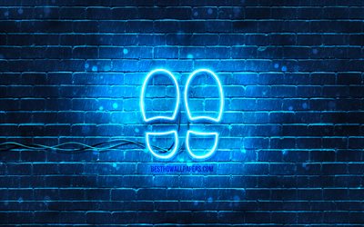 Footprint neon icon, 4k, blue background, neon symbols, Footprint, neon icons, Footprint sign, people signs, Footprint icon, people icons