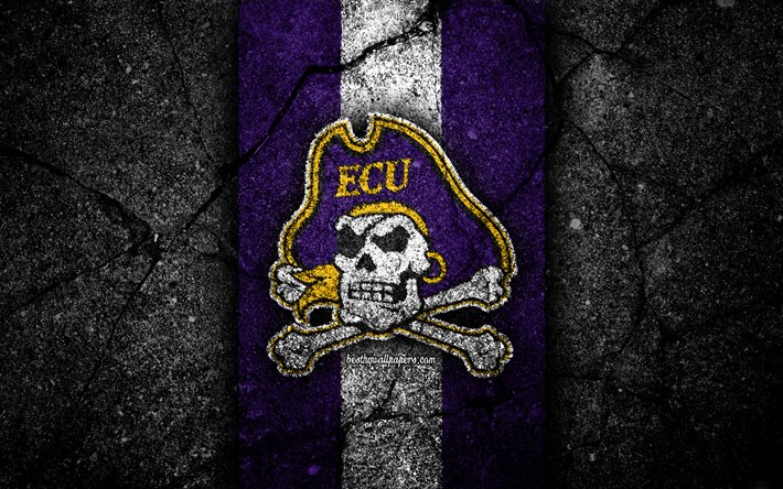 East Carolina Pirates, 4k, american football team, NCAA, violet white stone, USA, asphalt texture, american football, East Carolina Pirates logo
