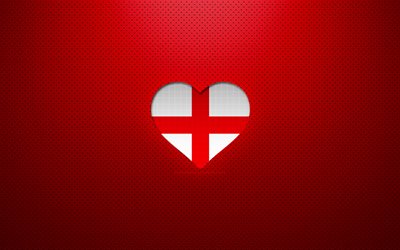 I Love England, 4k, Europe, red dotted background, English flag heart, England, favorite countries, Love England, English flag