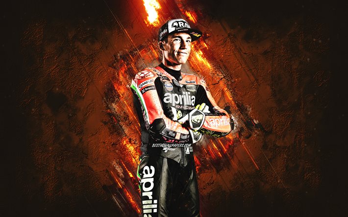 Aleix Espargaro, Aprilia Racing Team Gresini, coureur de moto espagnol, MotoGP, fond de pierre orange, portrait, Championnat du Monde MotoGP