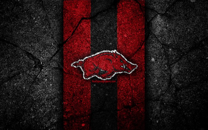 Arkansas Razorbacks, 4k, amerikan futbol takımı, NCAA, kırmızı siyah taş, ABD, asfalt doku, amerikan futbolu, Arkansas Razorbacks logosu