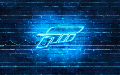 Forza blue logo, 4k, blue brickwall, Forza logo, 2020 games, Forza neon logo, Forza