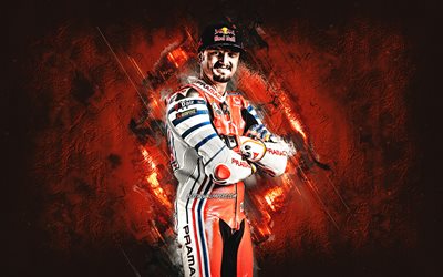 Jack Miller, Pramac Racing, Australian motorcycle racer, MotoGP, orange stone background, portrait, MotoGP World Championship