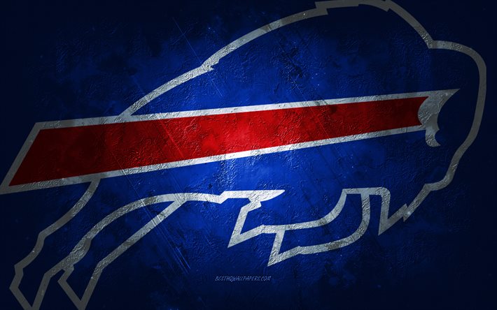 Buffalo Bills, squadra di football americano, sfondo di pietra blu, logo Buffalo Bills, arte grunge, NFL, football americano, USA, emblema di Buffalo Bills