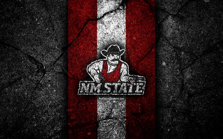 New Mexico State Aggies, 4k, american football team, NCAA, red white stone, USA, asphalt texture, american football, New Mexico State Aggies logo